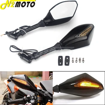 10mm Varžtas Motociklo LED Gintaro Posūkio Signalo valdomi išoriniai Veidrodėliai Už Harley Kawasaki Honda Suzuki Cruiser Chopper Gatvės Purvo Dviračiai
