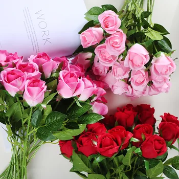 10pc Romantiška spalvotų dirbtinės rožės gėlių filialas 