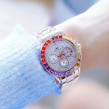 2021 Naujas Elegantiškas Spalvų Pilna Deimantų Ponios Žiūrėti Prabangos Prekės Vandeniui Kvarcinis Laikrodis Verslo Riešo Laikrodžių Apyrankės Montre Femme