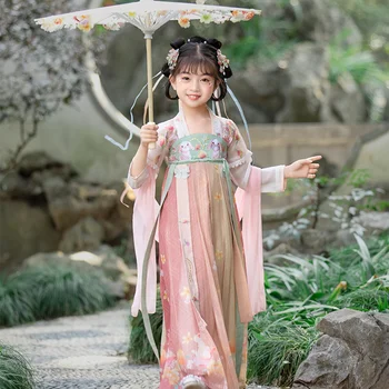 2022 Naujas Mergaičių Han Tiktų Vasaros Vaikų Kinų Stiliaus Senovės Drabužių Super Pasakų High-end Ru Sijonas Kūdikių Suknelė