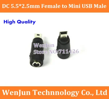 50PCS Aukštos Kokybės DC 5.5 *2.5 moterį, Mini USB Male Adapter 5.5 MM Mini USB 5P DC Maitinimo Adapteris