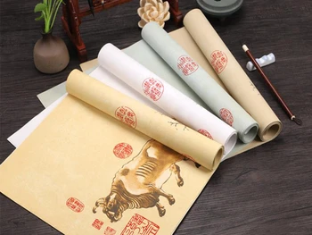 5pc Pusiau Prinokusių Dažų Teptuku Kinijos ypatinga Kaligrafija Penkių Karvių Modelis Batikos Xuan Popieriaus 34x138cm