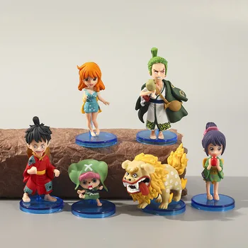 6Pcs/Set Anime One Piece Q Versija Pav Luffy Zoro Bepo Robin Kimono Tama Mini Ekrano Modelis Žaislai Vaikams, Stalo Dekoras Dovana