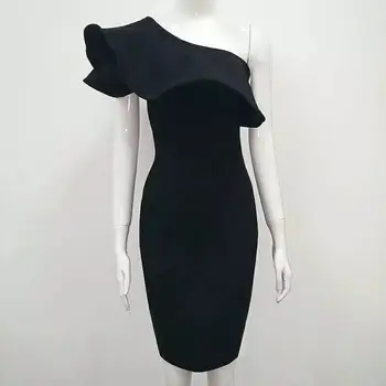 AUKŠTOS KOKYBĖS Pardavimo Naujausias Mados 2021 Dizaineris Šalis Suknelė Moterų Vieno Peties Pynimas Raudona Bodycon Tvarstis Suknelė