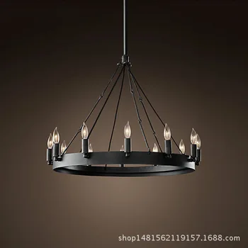 Amerikietiško stiliaus loft juodasis geležies meno pramonės apvalus pakabukas šviesos restoranas kambarį stalo kabo šviesos lempos D65cm