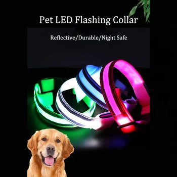 Anti-lost LED Šviesos Šunų Antkaklis Naminių Reikmenys Reguliuojamas Žėrintis Mirksi Panaudoti Nailono Atspindintis Šuniukas Antkaklio USB Įkrovimas