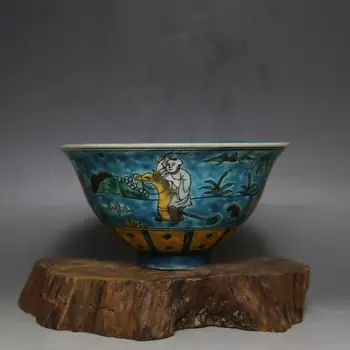 Antikvariniai QingDynasty porceliano dubuo,trijų spalvų vaikams žaisti,Rankomis dažyti amatų,Apdailos,A&Puošmena,Nemokamas pristatymas