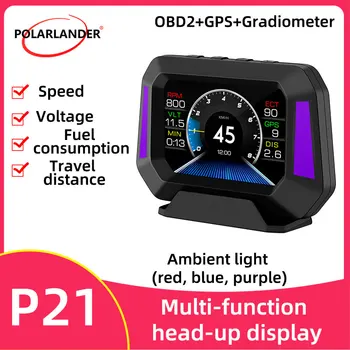 Automobilių Head-up Display Daugiafunkcinis OBD2+GPS+Gradientas Metrų Mirksintis Signalas 3-in-1 Šlaito Metre LCD Ekranas 3.5 colių Greitis Laikrodis