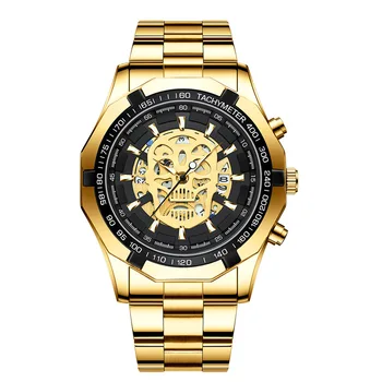 BINBOND vyriški Laikrodžiai Top Brand Prabanga Originalus Vandeniui Kvarco Žiūrėti Žmogui Aukso Skeletas Stilius 24 Valandą, Dieną, Naktį Naujas