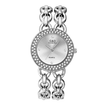 G&D Sidabro Moterų Laikrodžiai Prabangos Prekės Kristalų Ponios Suknelė Žiūrėti Paprastų Moterų Kvarcinis Laikrodis Laikrodis Relogio Feminino Dovanos