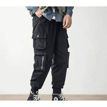 Hip-Hop Poilsiu Vyrų Juodos Haremo Kelnės Multi-pocket Juostelės Vyras Sweatpants Streetwear Laisvalaikio Vyriškos Kelnės