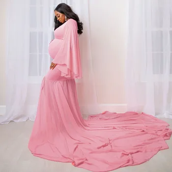 Ilgomis Rankovėmis Maxi Motinystės Fotografija Suknelės Photoshoot Įrengtas Suknelė Elegantiškas Nėštumo Suknelė Nėščioms Moterims Aksomo Uodega Suknelė