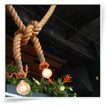 Kūrybinė asmenybė Virvę sieniniai šviestuvai + Juoda lubų plokštė derliaus restoranas lempos valgomasis pakabukas lempos, kanapių virvė šviesos