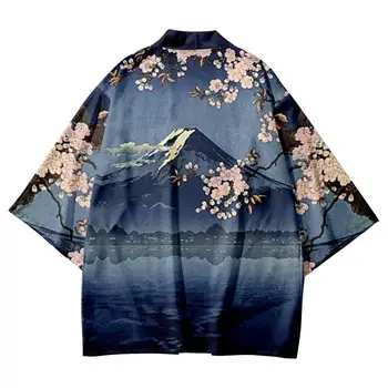 Mados Sakura Fudzijama Spausdinti Tradicinių Kimono Japonijos Moterų, Vyrų Paplūdimio Cardigan Yukata Atsitiktinis Cosplay Haori Marškinėliai