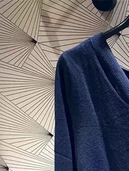 Moterų Tamsiai Mėlyna Backless V-kaklo Džemperis Trikotažas Megztinis ilgomis Rankovėmis 2022 M. Rudens Žiemos Naujus moteriškus Atsitiktinis Viršų