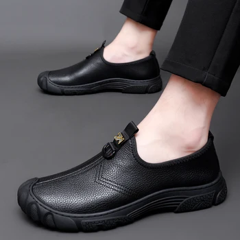 Natūralios Odos batai vientisos Spalvos Slydimo Vyrų Atsitiktinis batai vyrams, Naujas Stilius Kvėpuojantis Vyrų Žirniai Batai Britų Sportbačiai Pėsčiomis