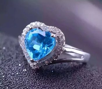 Natūralus mėlynas topazas perlas Žiedas S925 Sidabro Natūralus Akmuo Žiedas Mados Elegantiškas, Romantiškas širdies Moterų šalis dovana Žiedai, Papuošalai