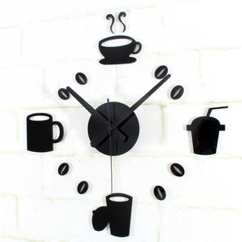 Naujas Atvykimo Kavos Puodelio Dizainas lipdukas EVA 30CM-60CM virtuvės sieninis laikrodis didelis dekoratyvinis 3d 