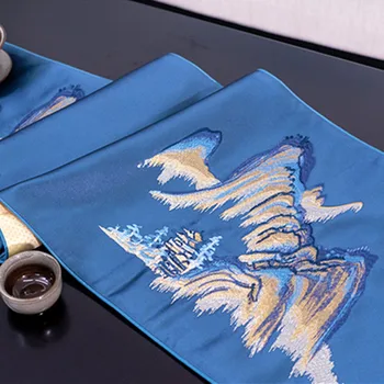 Naujas Kinų Stiliaus Red Blue Mountain Siuvinėjimo Stalo Bėgikų Aukštos kokybės Klasikinės Stačiakampio formos staltiesė Batų Spintoje Apima
