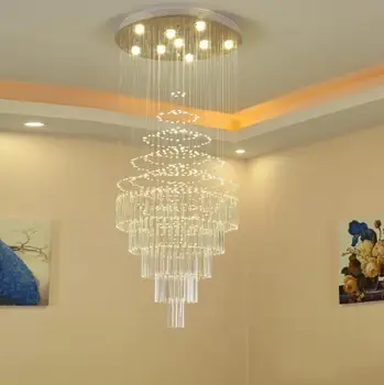 Naujas LED Kristalų Liustra Villa Lobby Lounge Valgomasis Lempos Dvigubą Laiptai Ilgai Kristalų Liustra Šviesos