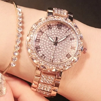 Naujas Pilnas Deimantų Kristalų Moterų Laikrodžiai Prabanga Moterų kalnų krištolas Laikrodžiai Moterims Rose Gold Ponios 2019 Moterų Laikrodžiai Kvarco Žiūrėti
