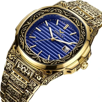 ONOLA ON3808 Mados Kvarco Žiūrėti Prabangus Retro Aukso Nerūdijančio Plieno Žiūrėti Vyrų Aukso Mens Watch Reloj Hombre