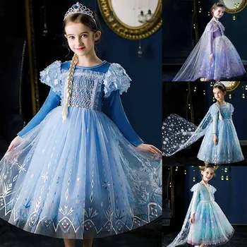 Prabanga Princesė Merginos Elsa Suknelė Cosplay Suknelės Sniego Squeen Kostiumai Vaikams Princesė Dress Šalies Vaikai Kostiumai Kalėdų