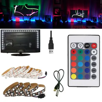 RGB Lanksčiai 5V USB 1M 2M 3M LED Juosta RGB Šviesos TV Atgal Apšvietimo Komplektas + RF Nuotolinio valdymo pultelis + 3 / 24 Pagrindinių Nuotolinio 5050 SMD Šviesos
