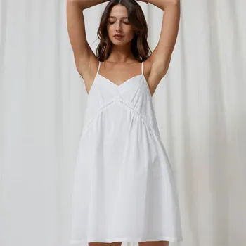 Schinotch Baltoji Naktis Suknelės Spageti Dirželis Pižamą Moterų Pajama Medvilnės Nightdress 2022 Sleepwear Backless Prarasti Mini Suknelė