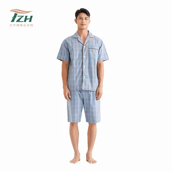 Tianzhu Prekės Vasaros vyriški V-kaklo, Šortai, Kelnės Kostiumas Plonos Bambuko Pluošto Drėgmės Wicking Gaivus Mėlyna Homewear