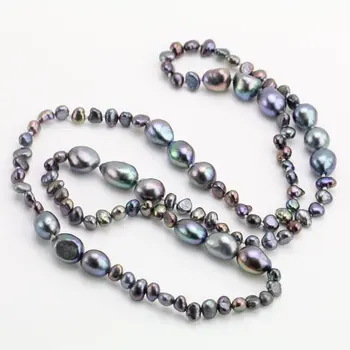 Unikalus Perlų papuošalų Parduotuvė,40inches Ilgą Perlų Vėrinį,5mm, 10mm Juoda Grynuolis Gėlavandenių Perlų Papuošalai