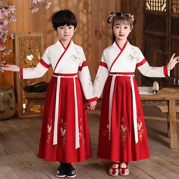 Vaikai Kinijos Senovės Kostiumas Mergaitėms Tradicinis Han Dinastijos Etapo Rezultatus Šalies Drabužių Liaudies Šokių Berniukai Hanfu Kostiumai Rinkinys
