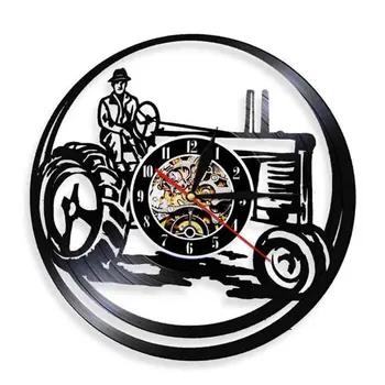 Vyras Ant Traktoriaus Siluetu Derliaus Vinilo Įrašas Laikrodis Ūkio Traktoriaus Asmeninę Laikrodis Namų Kambarį Dekoro Naktį Led Lemputė Dovanų