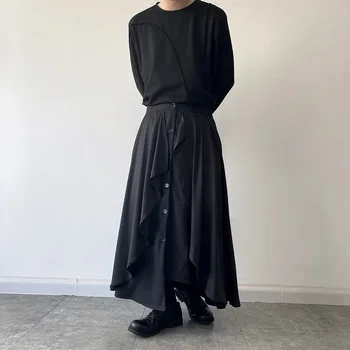 Vyriški Tamsiai Mėlyna Mados Atsitiktinis Palaidų Dvigubo sluoksnio Sijonas, Kelnės Moterims Nišą Dizaino Japonijos korėjiečių Streetwear Kimono Kelnės Kelnės
