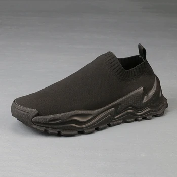 Vyriški batai storio-soled aukštos atsitiktinis valdybos batų kvėpuojantis skristi austi tinklo mažai viršuje batai su mados tendencija koja kojinės