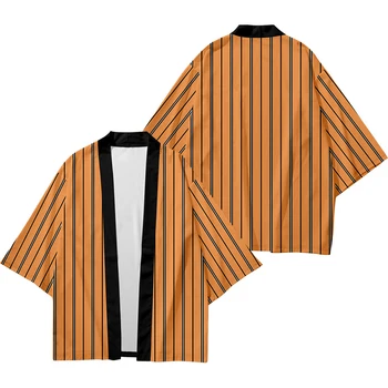 Vyrų ir moterų Japonų kimono tradicinio meno dryžuotas atsitiktinis palaidų plona striukė Azijos kimono megztinis 2
