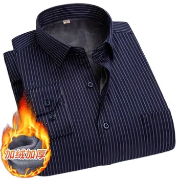 Vyrų Žiemos marškinėliai išlaikyti šiltas dryžuotas vyriški ilgomis rankovėmis marškinėliai Vilnos pamušalas Flanelė atsitiktinis marškinėliai minkštas aukštos kokybės