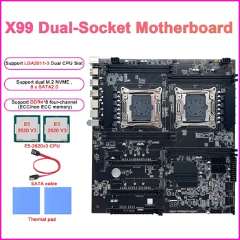 X99 Dual-Lizdas Kasybos Plokštė+2XE5-2620 V3 CPU+2Xthermal Mygtukai+SATA Kabelis LGA2011-3 Dual CPU DDR4 RAM Slots 8XSATA2.0