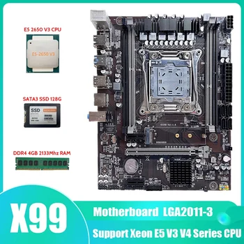 X99 Plokštė LGA2011-3 Kompiuterio Plokštę Paramos DDR4 ECC RAM+E5 2650 V3 CPU+SATA3 SSD 128G+DDR4 4GB RAM 2133Mhz