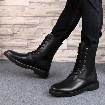 plius dydžio vyriški laisvalaikio kaubojaus batai juodos spalvos natūralios odos batai platformos nėriniai-up high boot lauke ilgai botas masculinas zapato