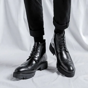 vyrų mados platformos batai juoda banga raižyti brogue batai kaubojus pavasarį, rudenį įkrovos gražus originalus odinis kulkšnies botas vyras