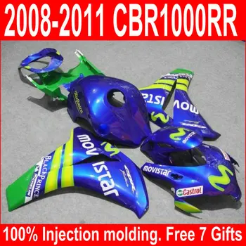 Įpurškimo pelėsių 100% lauktuvės komplektas Honda CBR1000RR 08 09 10 11 žalia mėlyna purvasargiai nustatyti CBR1000RR 2008-2011 DZ24