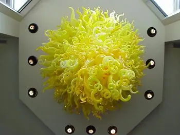 Šiuolaikinės Dekoratyvinės Lubų Geltonos Spalvos, Pūstinis Stiklas, LED Meno šviestuvai, Šviestuvai