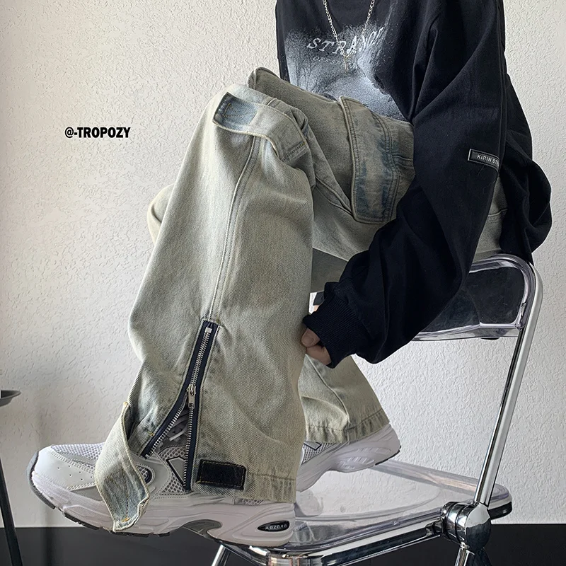 Hiphop Džinsai, Kelnės Moteriška Dizaino Krovinių Kelnės Vibe Stiliaus Džinsai Amerikos Negabaritinių Tiesiai Didelio Juosmens Pločio Kojų Užtrauktukas Darbo Drabužiai