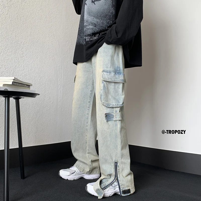 Hiphop Džinsai, Kelnės Moteriška Dizaino Krovinių Kelnės Vibe Stiliaus Džinsai Amerikos Negabaritinių Tiesiai Didelio Juosmens Pločio Kojų Užtrauktukas Darbo Drabužiai