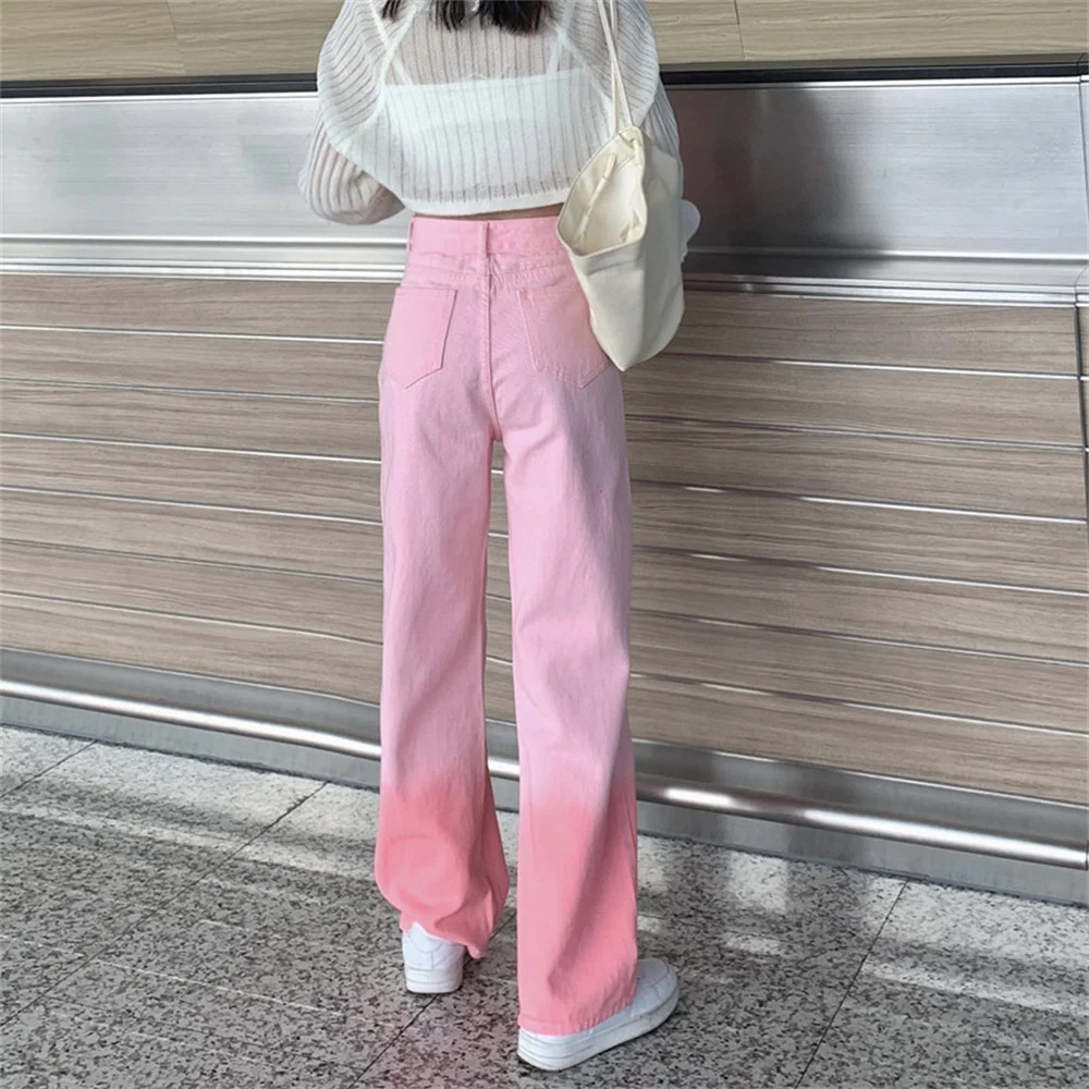Rožinės spalvos Džinsai Moterų Tiesiai Prarasti Vasaros 2022 Naujas Trumpas Aukšto Juosmens Lieknėjimo Grindų Pločio Kojų Kelnės mon džinsai moterims kelnes