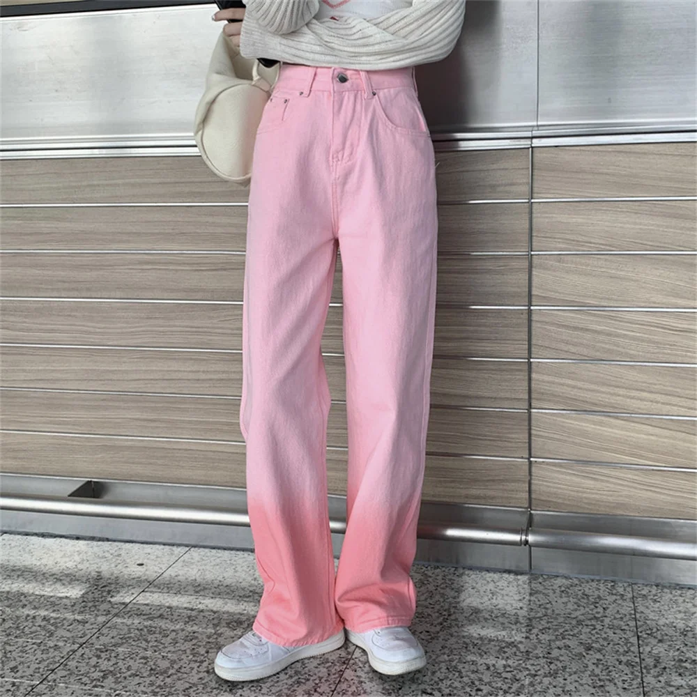 Rožinės spalvos Džinsai Moterų Tiesiai Prarasti Vasaros 2022 Naujas Trumpas Aukšto Juosmens Lieknėjimo Grindų Pločio Kojų Kelnės mon džinsai moterims kelnes