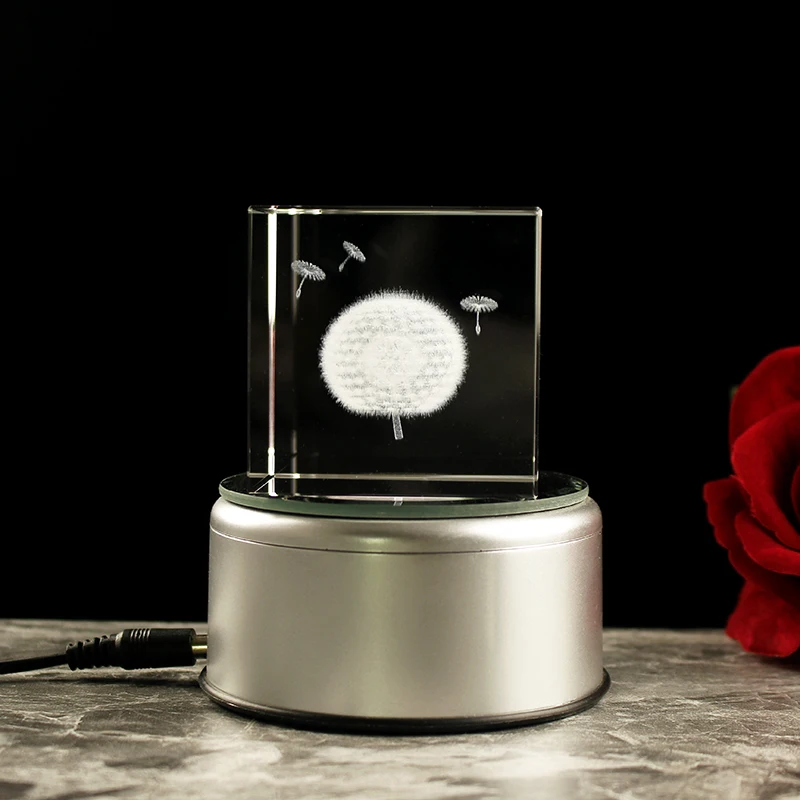 60mm 3D Lazeriu Graviruotas Kiaulpienių Kubo Kiaulpienių Miniatiūriniai Stiklo Modelis Prespapjė Dėl Namų Apdailos, Dovanos